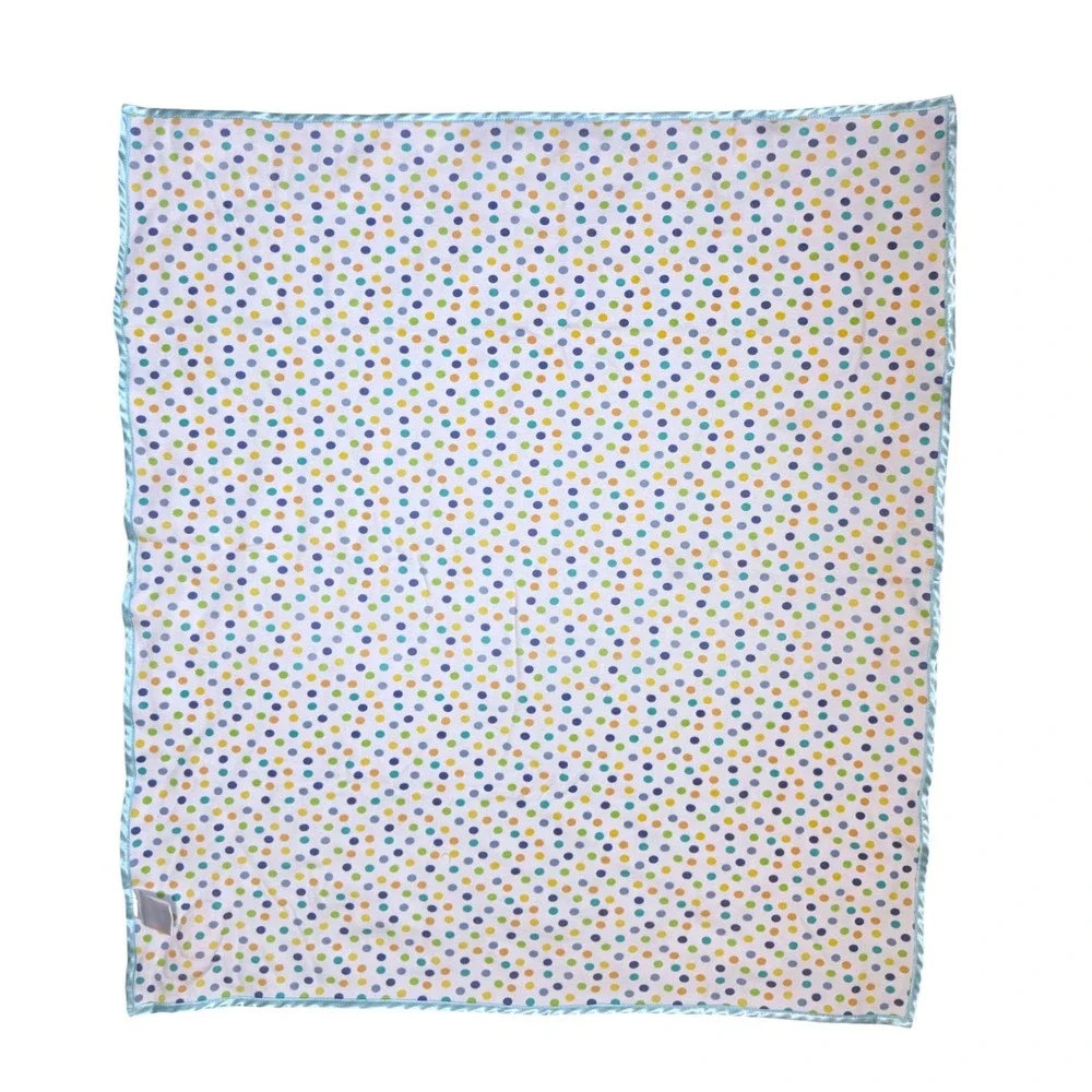 Small Wonders Blue Polka Dot Giraffe Jungle Friend Satin Trim Baby Blanket Cotto